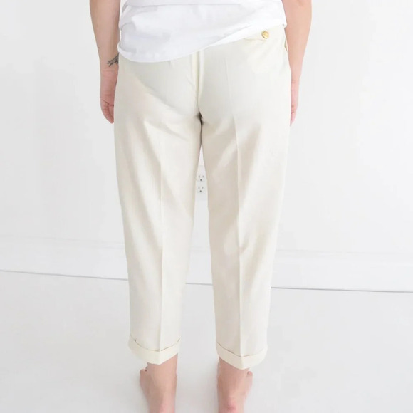 Vintage 90s Liz Sport Yellow Beige Pleated Cuffed Crop Ankle Pants Size 8 Petite - Picture 3 of 12